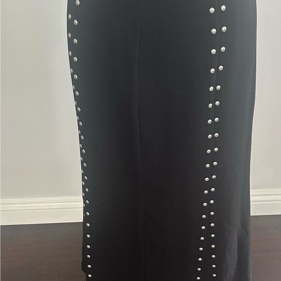 Maje Studded Accents Midi Length Black Skirt with Slits - Picture 2 of 10